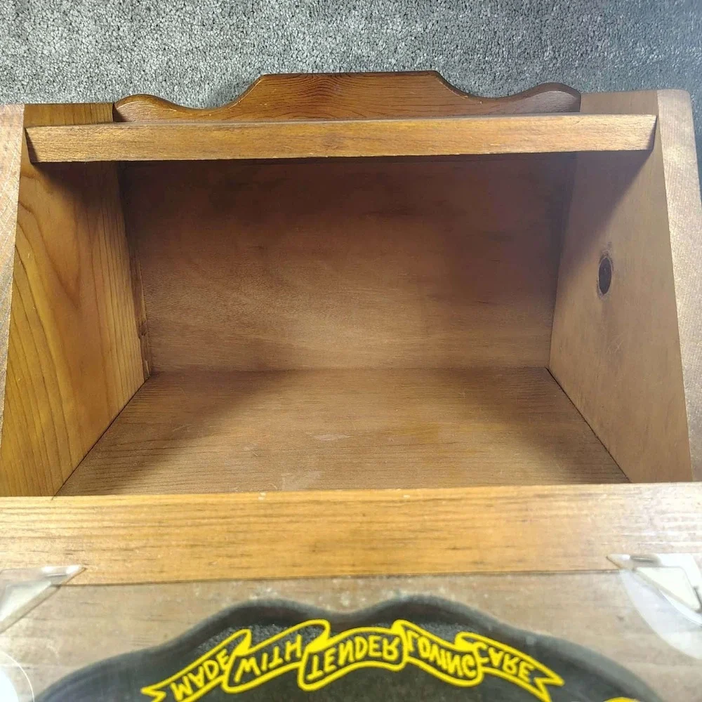 Vintage Wooden Bread Box With Window Front Made With Tender Loving Care